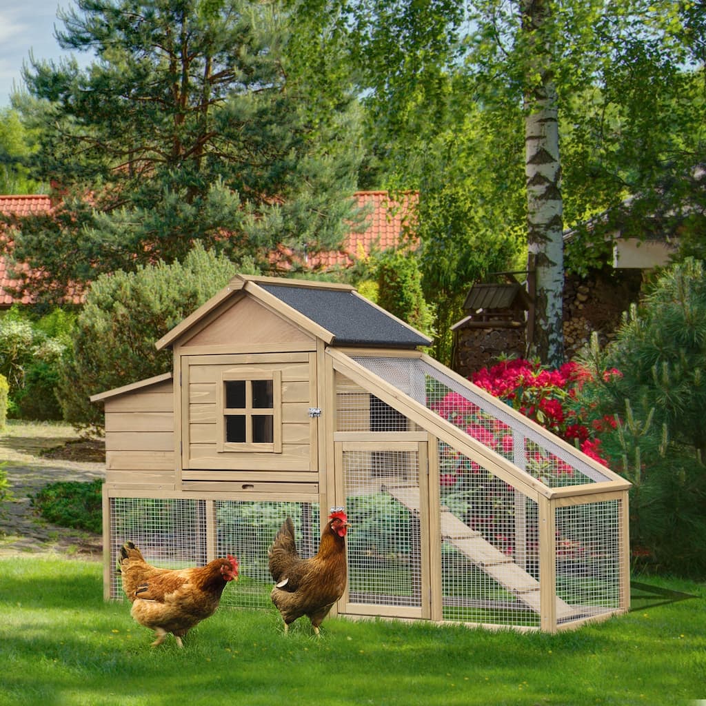 PawHut 69" Outdoor Wooden Chicken Coop Hen House with Nesting Box and Run