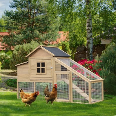 PawHut 69" Outdoor Wooden Chicken Coop Hen House with Nesting Box and Run