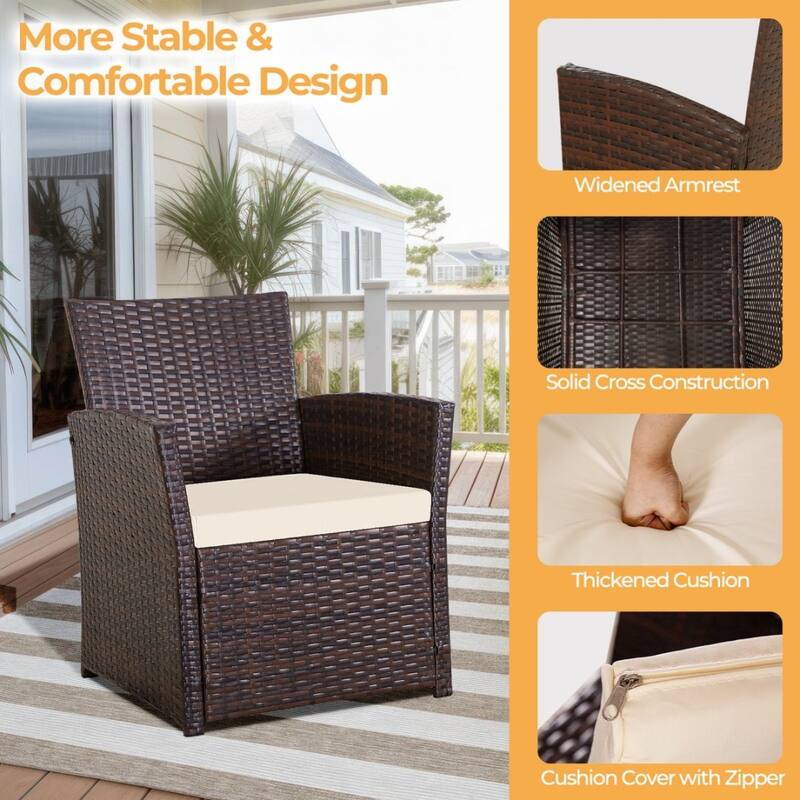 6-Piece Wicker Outdoor Sofa Set, 1 Loveseats, 2 Chairs, 2 Ottomans and 1 Table