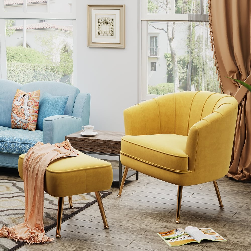 Andeworld Accent Chair with Ottoman, Upholstered Modern Single Sofa Side Chair,Comfy Barrel Club Living Room Armchair