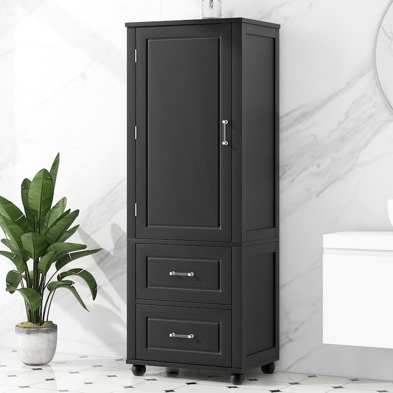 Tall Bathroom Storage Cabinet,Freestanding Storage Cabinet with Two Drawers and Adjustable Shelf,MDF Board with Painted Finish