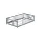 preview thumbnail 77 of 84, Montessori Twin Size Toddler Floor Bed with Fence without Door, Open-row Design Wood Frame Platform Bed with Safety Guardrails