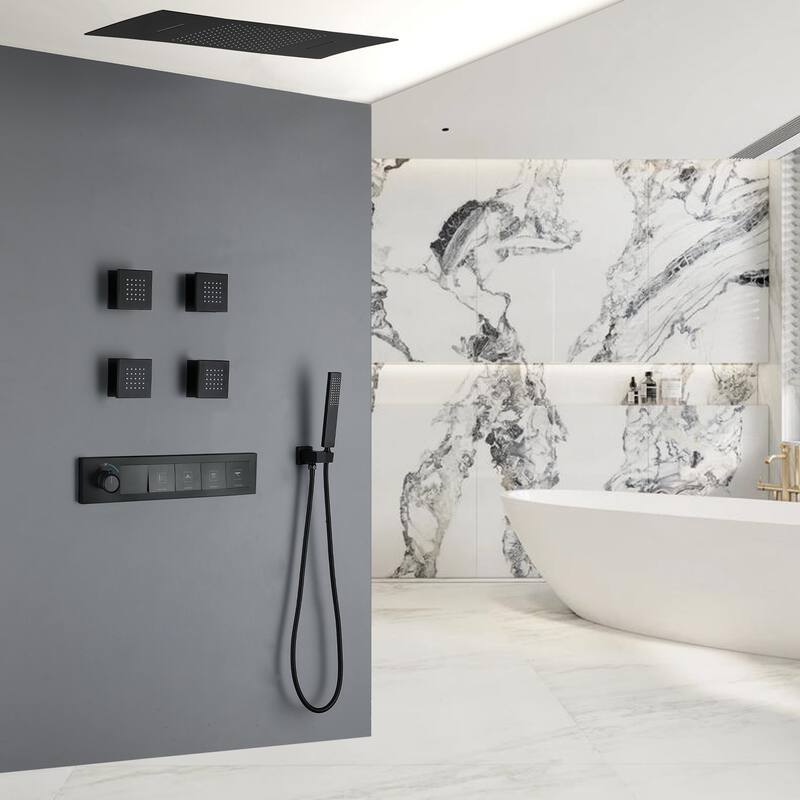 Modland Square Digital Rain and Waterfall Shower System with High-pressure Handheld Showerhead & 4 Massage Jets - Matte Black