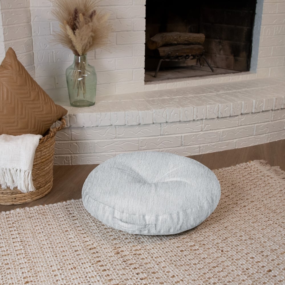 Sorra Home Indoor Textured Tufted Circle Floor Pillow with Handle - 24 in x 24 in x 5 in