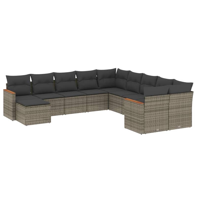 vidaXL Patio Sofa Set with Cushions Outdoor Conversation Furniture Poly Rattan - 24.4 x 24.4 x 27.2 in