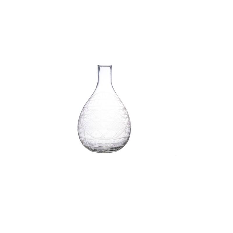 Hand-Blown Etched Reclaimed Glass Pitcher - 7.0"L x 7.0"W x 11.5"H - 7.0"L x 7.0"W x 11.5"H - Clear