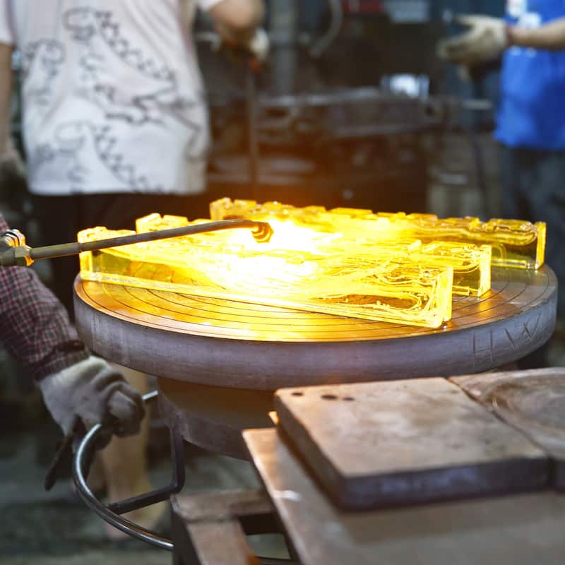 Saber Integrated LED 70in Brass Chandelier with Handcrafted Glass