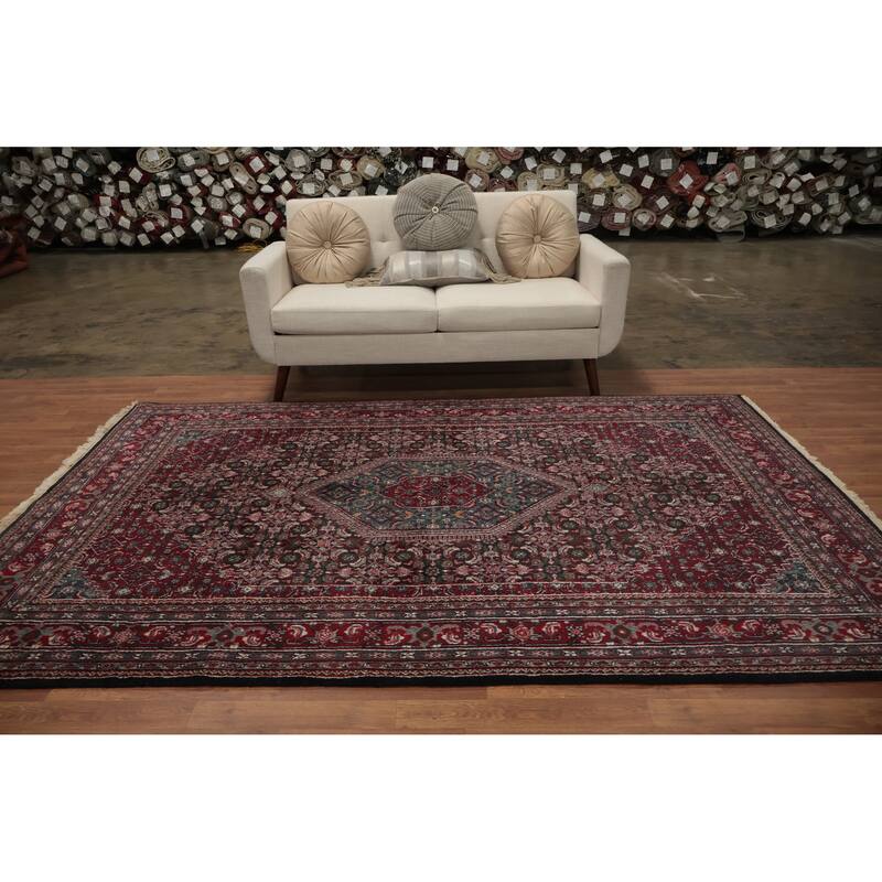 Hand Knotted Oriental 100% Wool Carpet Traditional Floral Black Tabriz-Mahi Area Rug - 9' 0'' X 5' 11''