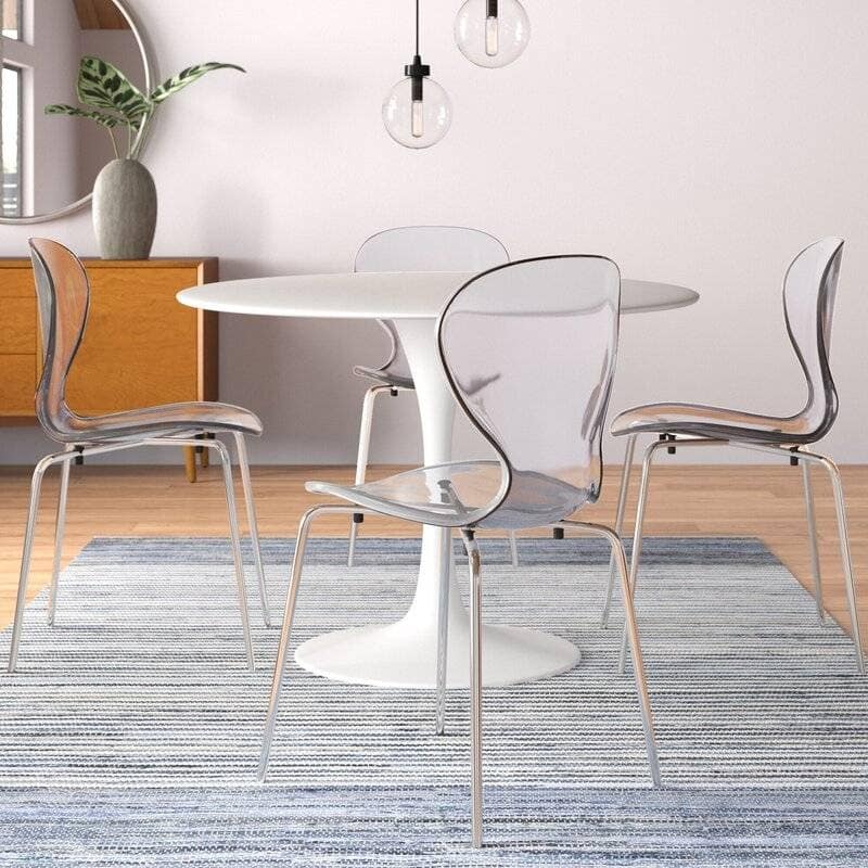 Stackable Plastic Dining Chair with Chrome Legs Set of 4 Transparent Accent Side Chair for Indoor and Outdoor