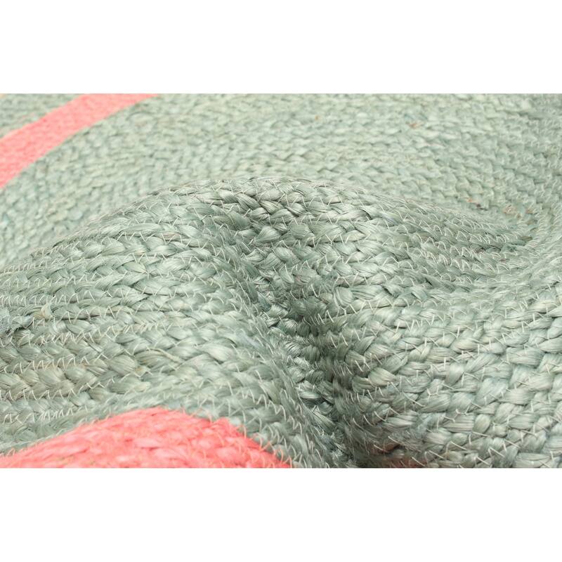 ECARPETGALLERY Braided Weave Palas Denizli Light Green Jute Rug - 3'3 x 3'3
