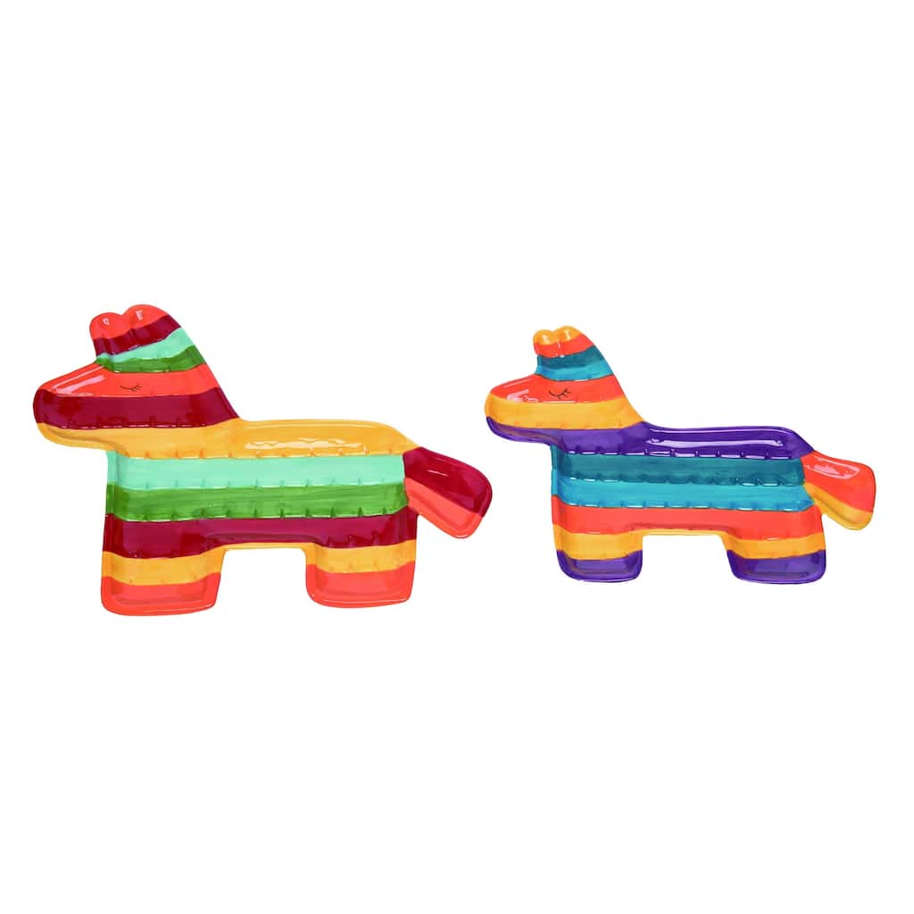 Transpac Ceramic 13.5 in. Spring Piñata Platter Set of 2