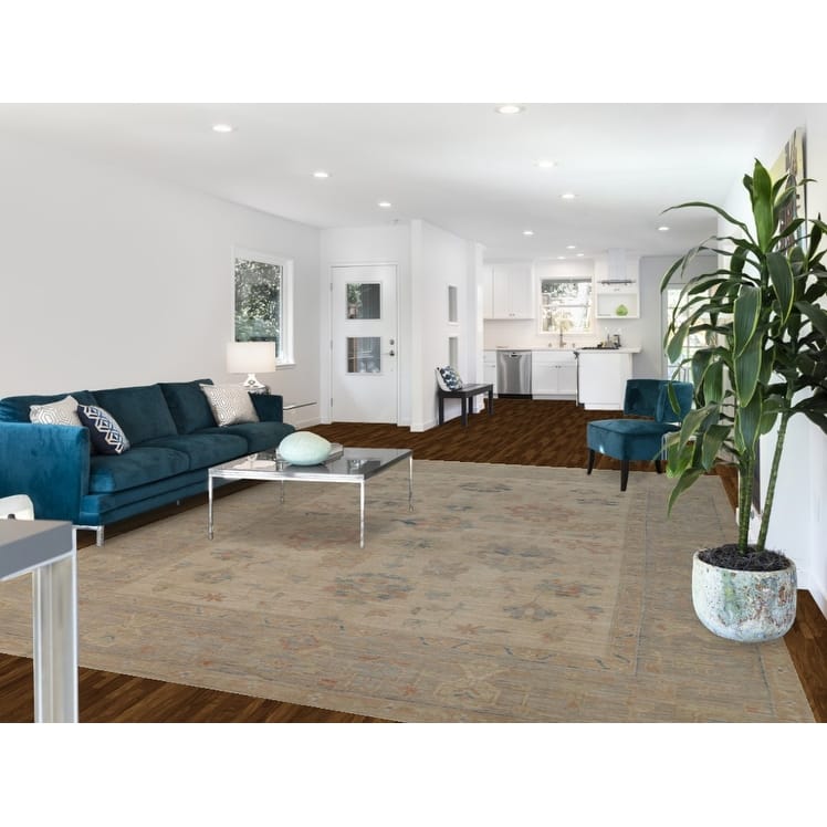 Vegetable Dye Oushak Turkish Rug Handmade Wool Carpet - 9'3"x 12'5"