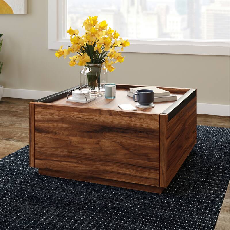 Brown 2-Drawer Storage Cabinet Coffee Table 31 Inch Wide for Living Room Family Room