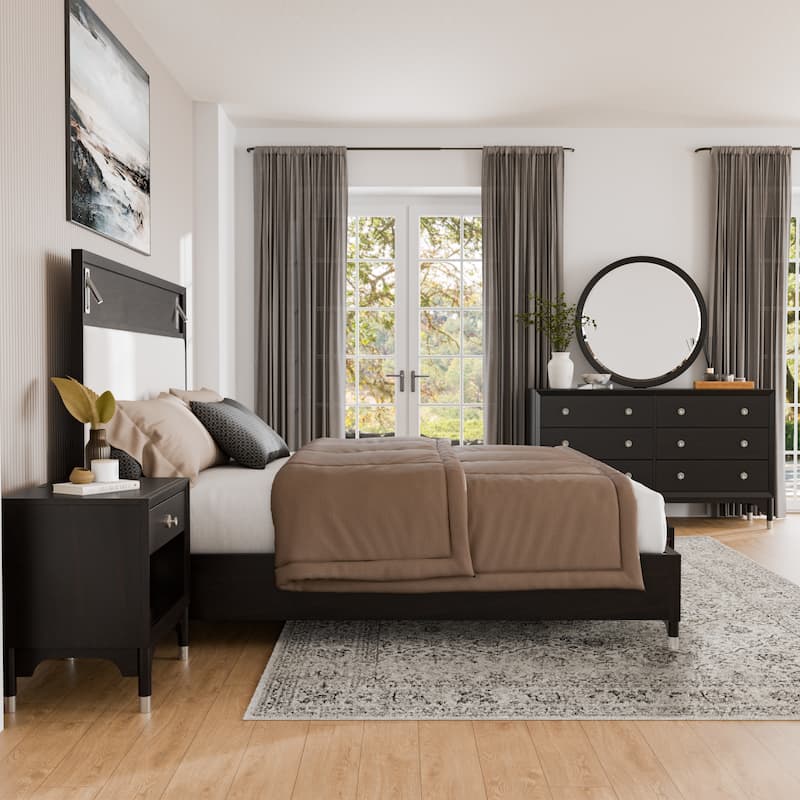 Furniture of America Forma Mid-Century Modern 5-Piece Black Solid Wood Storage Platform Bedroom Set - Queen