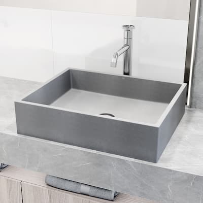 VIGO Coca 19"L x 15"W Concrete Vessel Sink and Cass 12"H Faucet Set