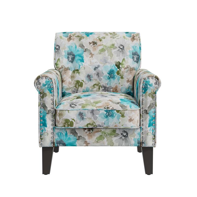 Herve Traditional Rolled Arm Accent Chair with Pewter Nailheads