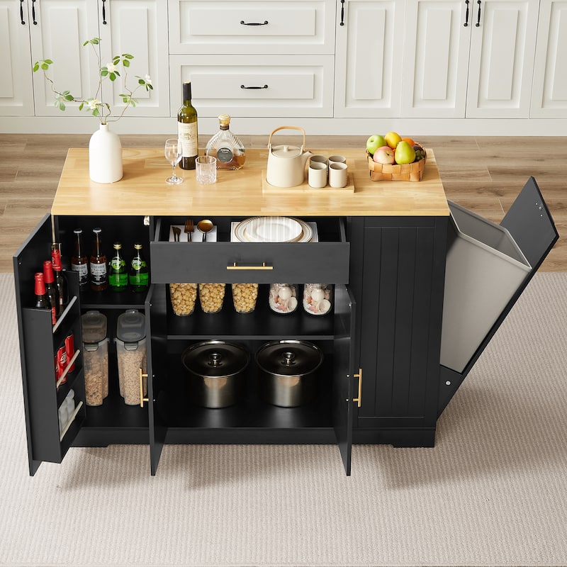 53'' Kitchen Storage Islands with Drawers and Trash Can Storage for Kitchen & Dining. Modern Farmhouse Design
