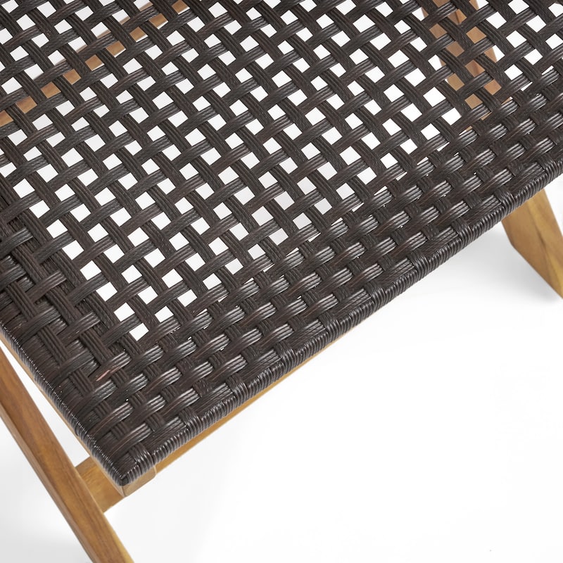 Set of 2 Acacia Wood Foldable Wicker Chairs