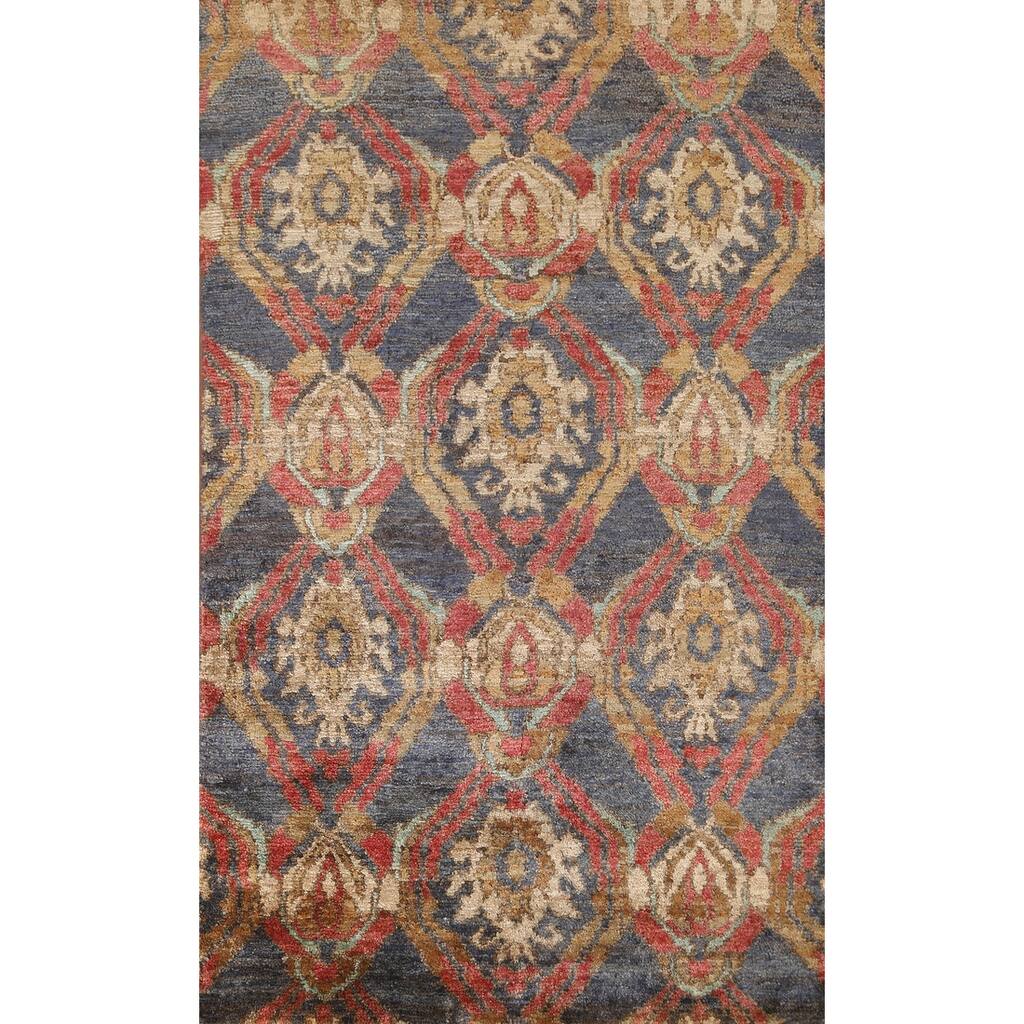 Navy Blue Ikat Area Rug Hand-knotted Indoor/ Outdoor Carpet - 5'4" x 8'6"