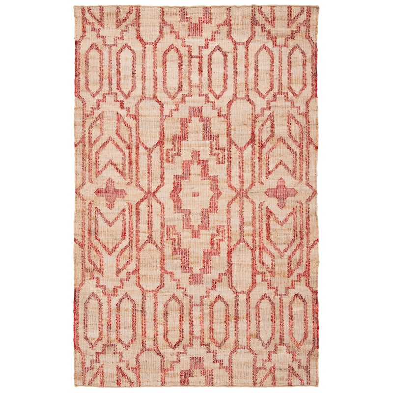 SAFAVIEH Natural Fiber Erla Boho Jute Rug - 6' Square - Natural/Red