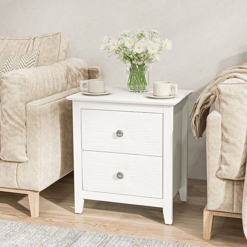 Gymax 2PCS Modern Nightstand w/ Storage 2 Drawers and Support Legs for