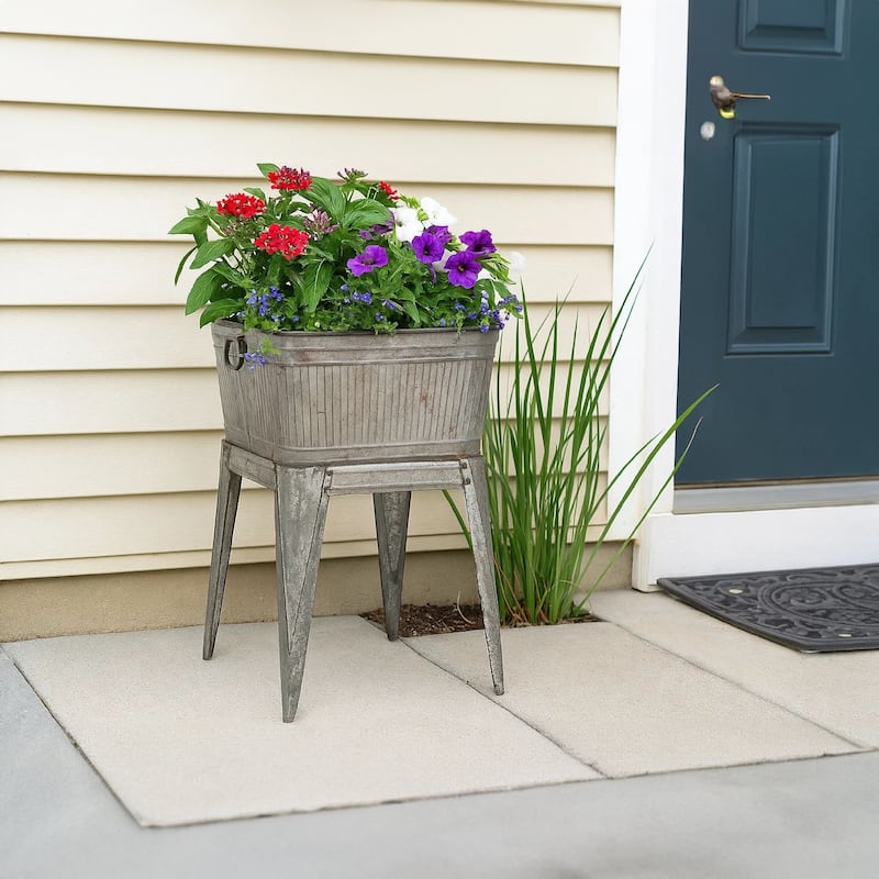 Multi-Functional Galvanized Metal Tub on Stand, Grey