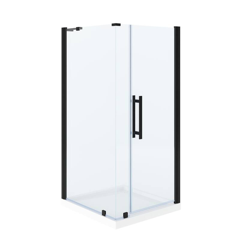 OVE Breeze Pivot Corner Frameless Pivot Shower Door Kit with Base Pan