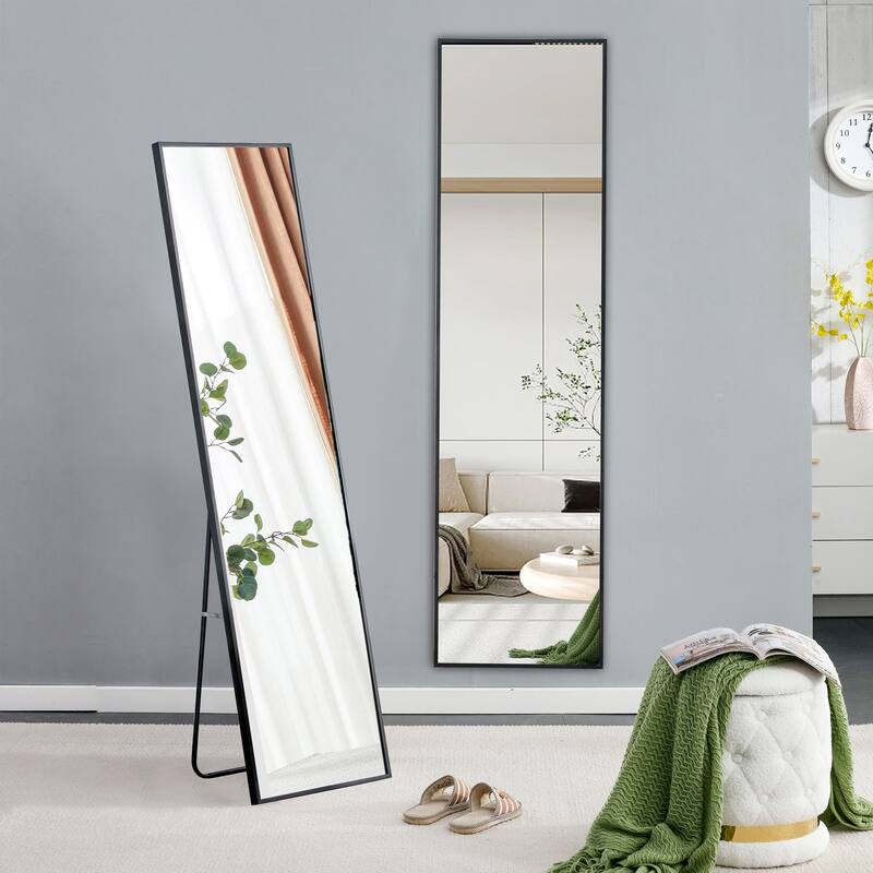 Roomfitters Wall-Mounted Full-Length Mirror with Black Aluminum Frame, 65"x23" Vanity or Decorative Mirror, Black