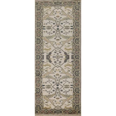 Ivory Oushak Oriental Runner Rug Handmade Wool Carpet - 2'7"x 7'11"