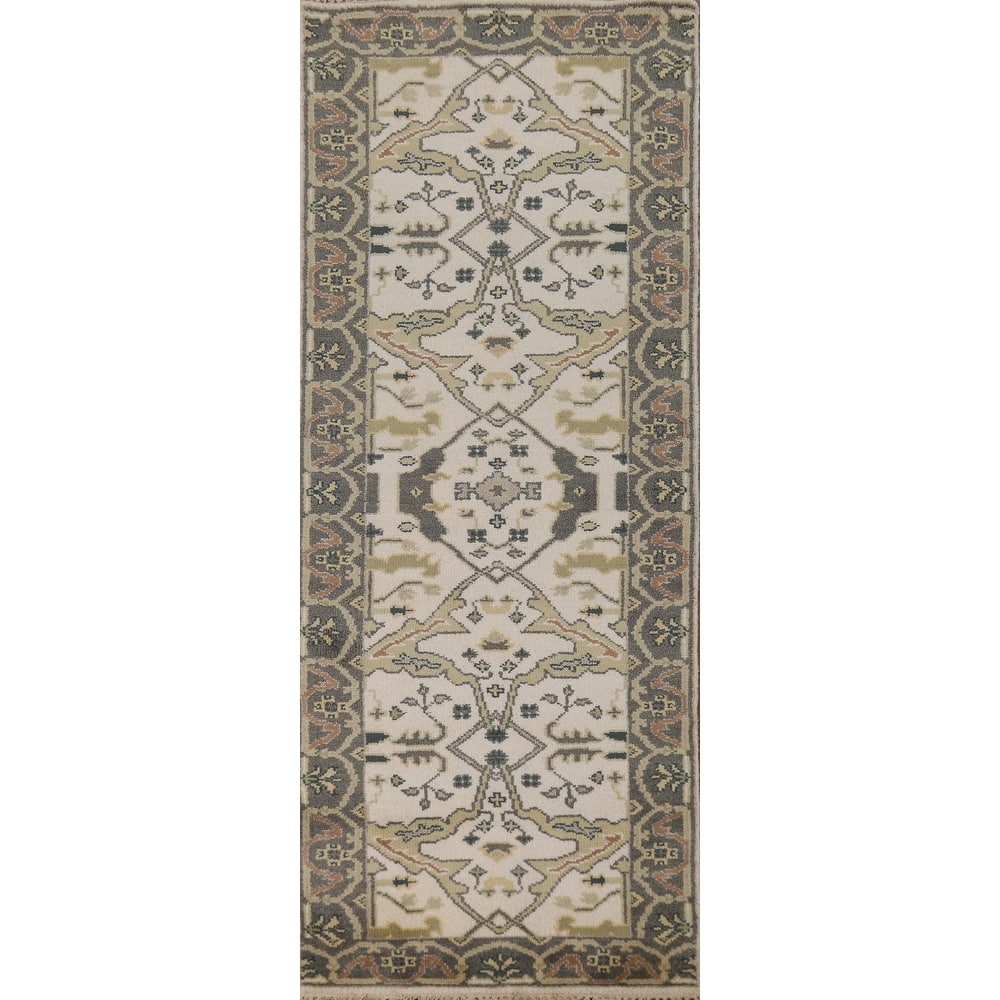 Ivory Oushak Oriental Runner Rug Handmade Wool Carpet - 2'7"x 7'11"
