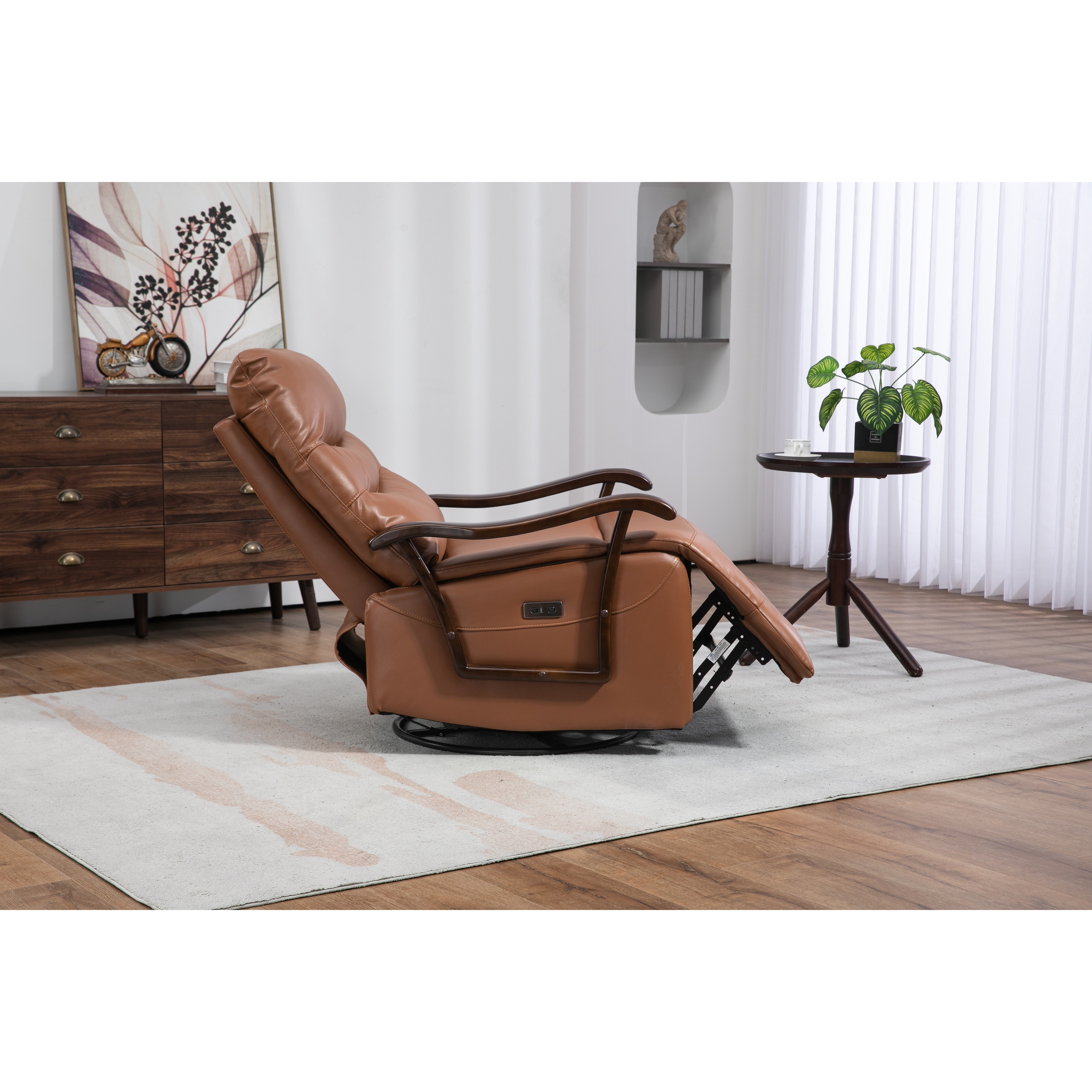 Orange Extra Wide Faux Leather Upholstered Swivel Rocker Power Recliner Glider Chair with Solid Wood Armrests for Living Room Bed Bath Beyond 40508477
