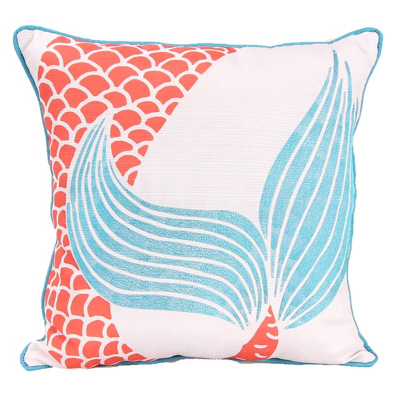 18" x 18" Indoor Throw Pillow - Turquoise, Coral and Cream Mermaid