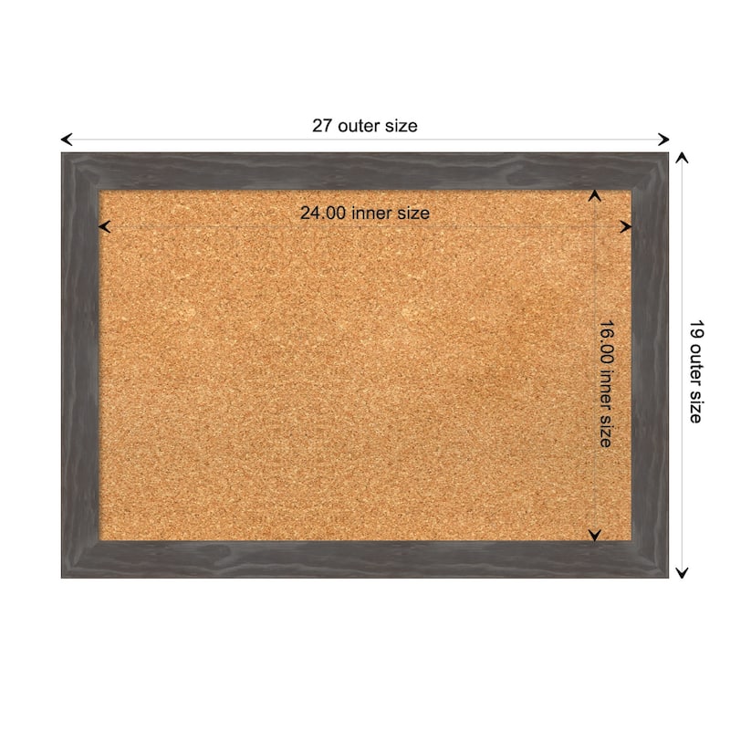 Woodridge Rustic Grey Wood Framed Natural Corkboard Bulletin Board - Board Size 24x16