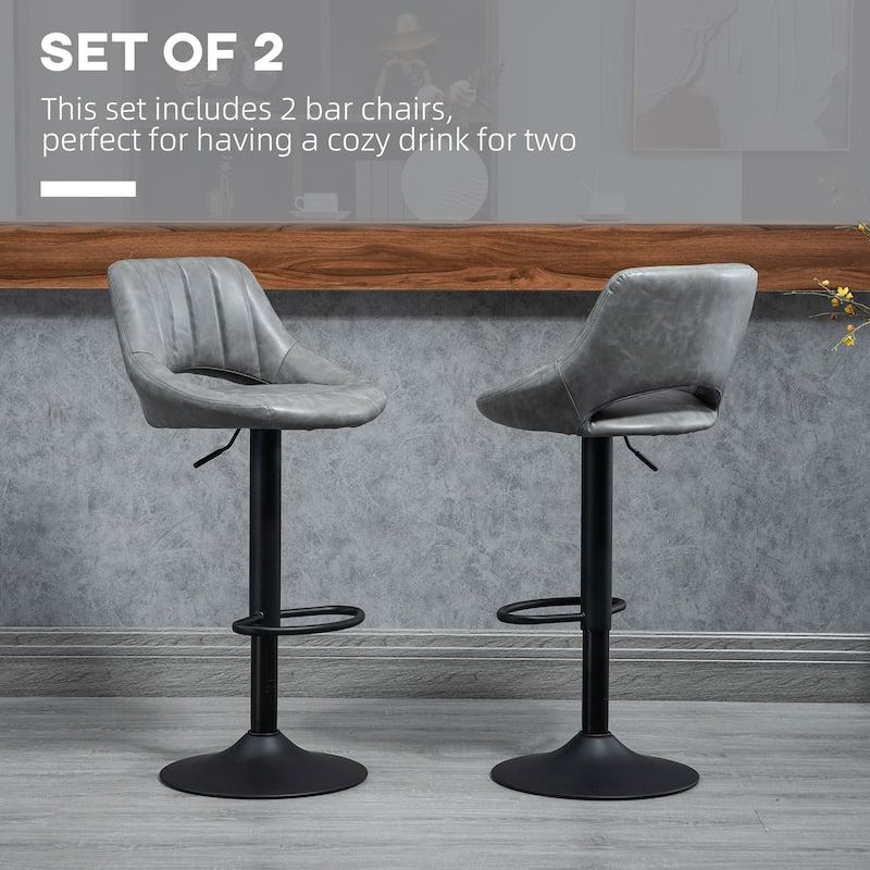 Bar Stools Set of 2, Swivel Bar Height Barstools Chairs with Adjustable Height, Round Heavy Metal Base and Footrest