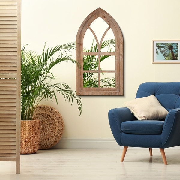 Glitzhome 40"H Wooden Cathedral Windowpane Wall Mirror. Opens flyout.