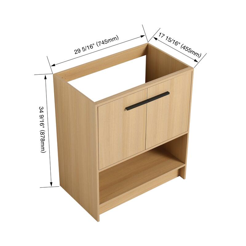 GDFStudio - Lisbon Modern Minimalist Freestanding Bathroom Vanity Cabinet with Soft Close Doors, Open Shelf, Sink NOT INCLUDED