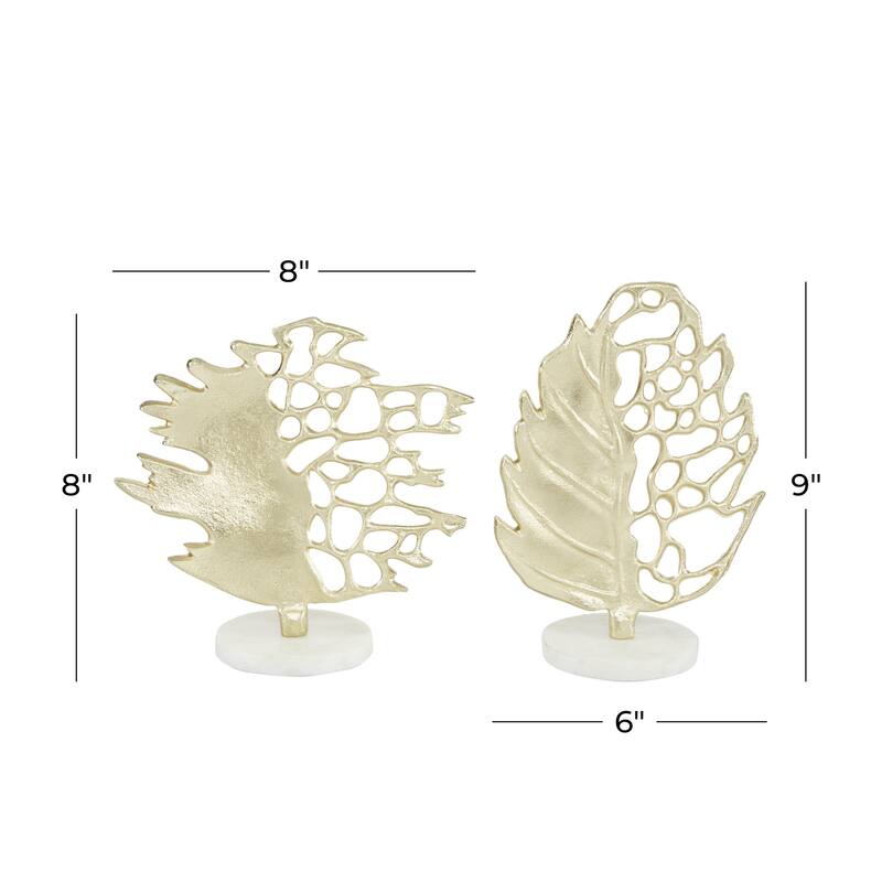 Aluminum Metal Leaf Decorative Sculpture - Set of 2 Gold - Roche River Decor