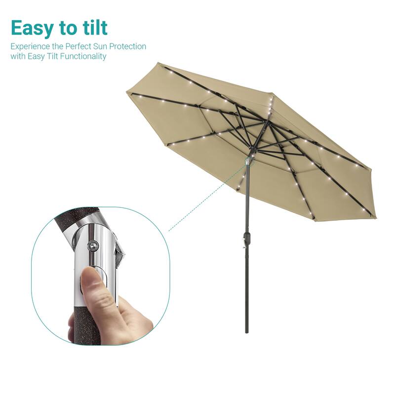 BONOSUKI 3 Tiers Patio Market Umbrella w/Solar Lights and Tilt button