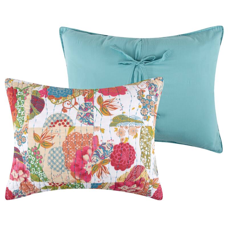 Lewi King Pillow Sham, 20 x 36, Bright Colorful Floral Pattern, Cotton