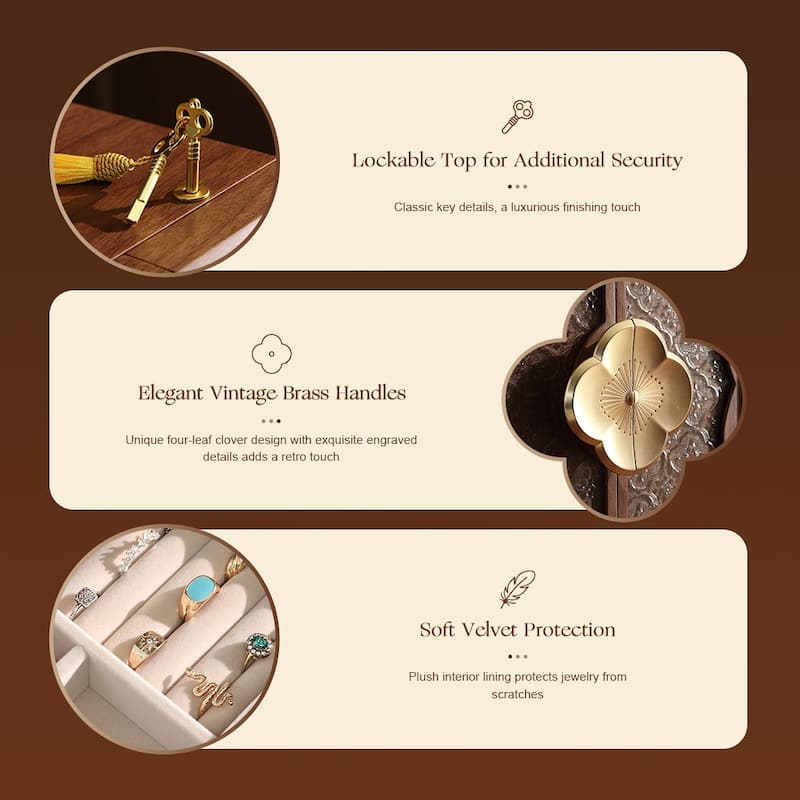 Modern Walnut Color Double-Door with Begonia Locking 5-Layer Jewelry Box - 9.06