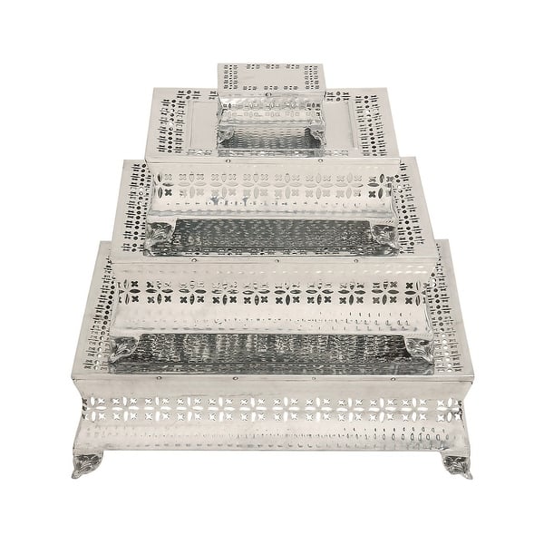 slide 5 of 5, Wedding 4-piece Aluminum Square Cake Stand Set Silver