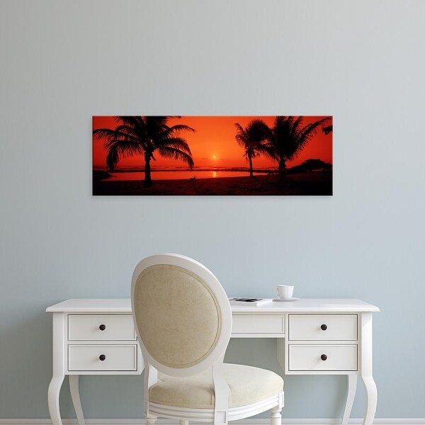 Easy Art Prints Panoramic Image 'Silhouette of palm trees on the beach at dusk, Lydgate Park, Kauai, Hawaii' Canvas Art
