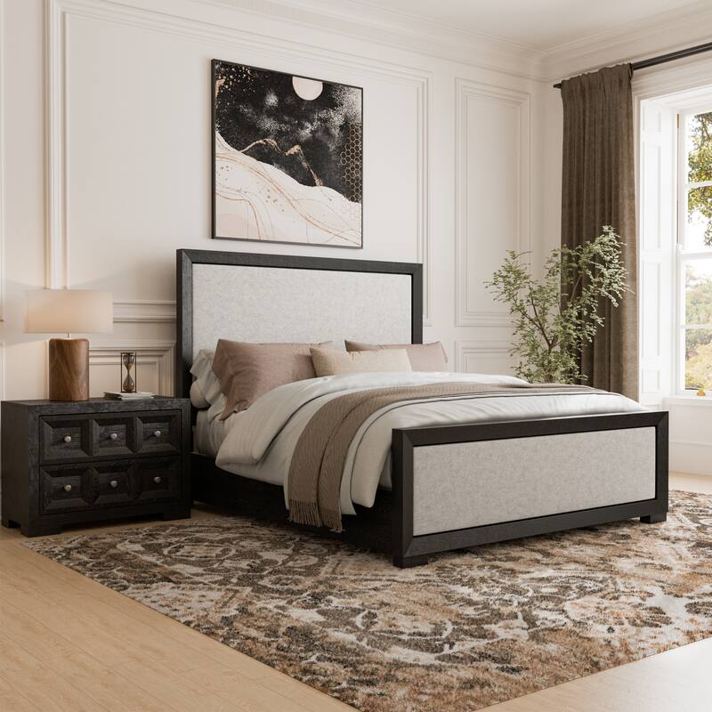 Furniture of America Durem II Modern 2-Piece Solid Wood Panel Bedroom Set with Oversized Nightstand - Weathered Black
