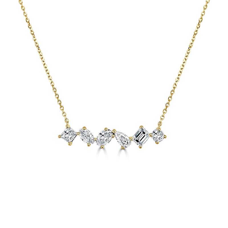 Joelle Collection Fancy-Shape Diamond Bar Mutli-Shape Stone Necklace 1.0 cttw. 14K Gold - 21 Inch - Yellow