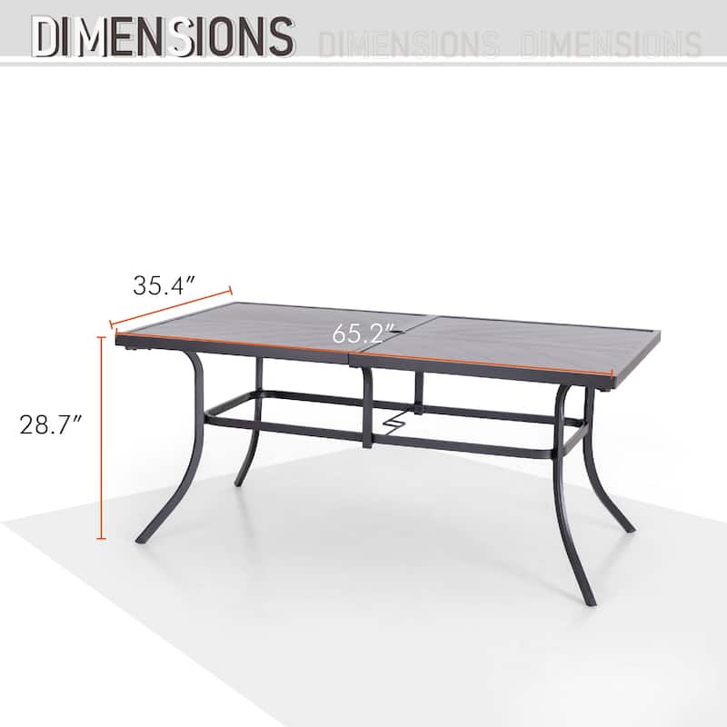 MAISON ARTS Black Metal Rectangle 7-piece Patio Dining Set with Umbrella Hole