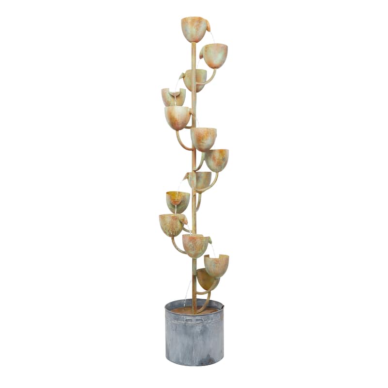 Metal Fountain with Cascading Cups - Copper - Roche River Decor - 13"W x 13"L x 75"H