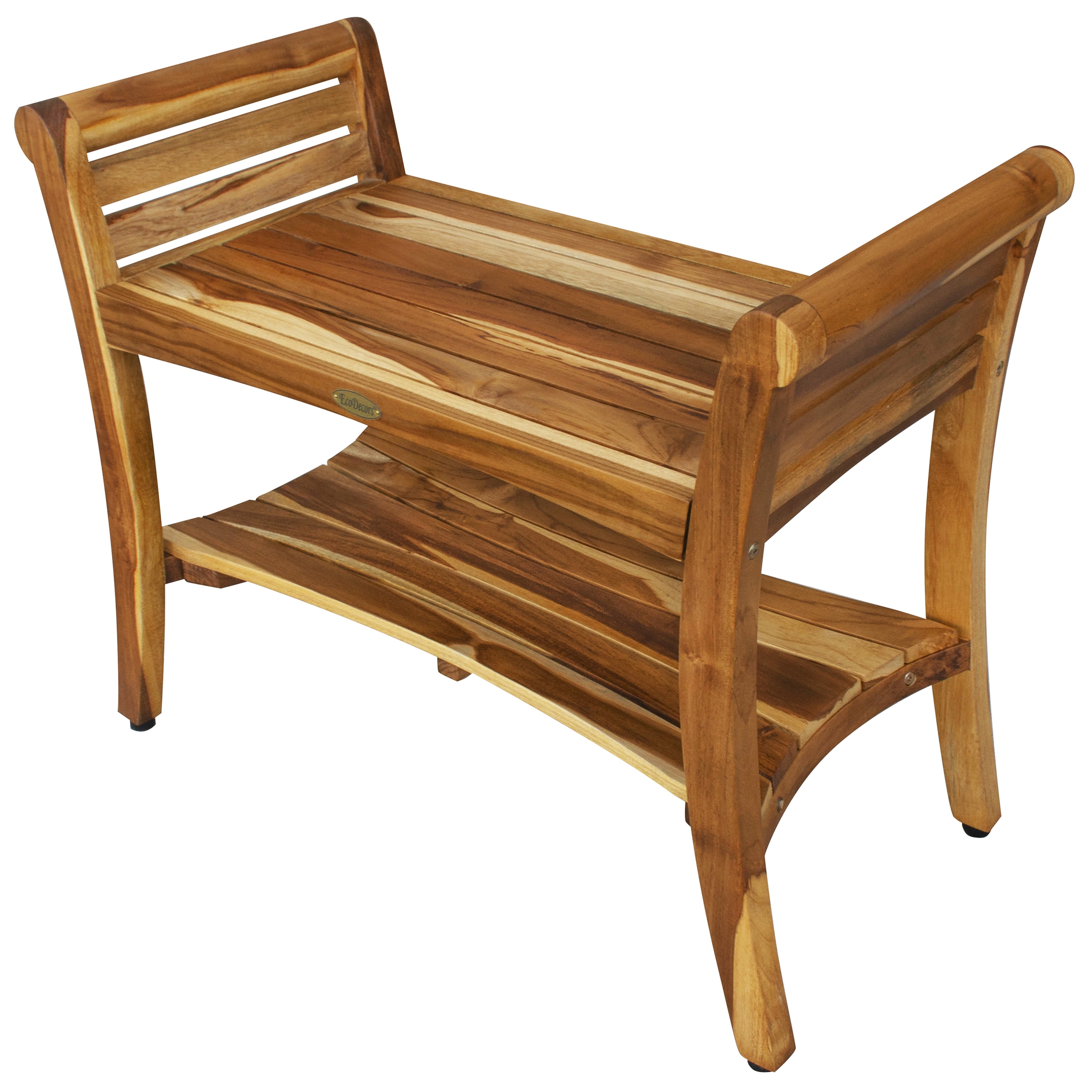 EcoDecors Symmetry EarthyTeak 29" Teak Bench with Shelf, LiftAide Arms