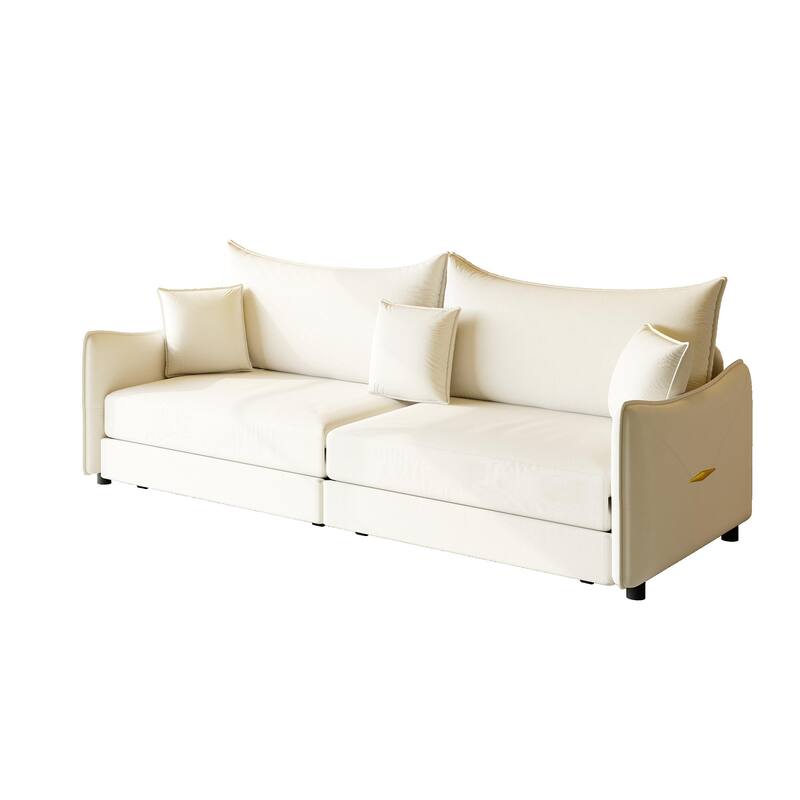 Convertible Sleeper Sofa Bed, Modern Velvet Loveseat Pull-Out Couch Bed, Oversized Love Seat Lounge Sofa with 3 Pillows