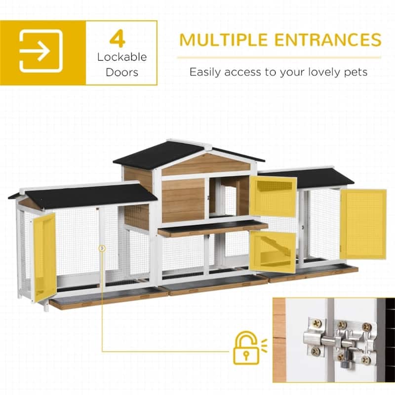 Outdoor Wooden Bunny Hutch with Run Boxes and Asphalt Roof Ramp and Removable Trays for 2-4 Rabbits