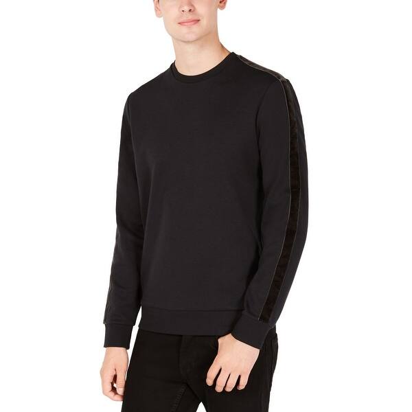 Calvin Klein Men Sweater Black Size Xl Pullover Velvet Striped Crewneck